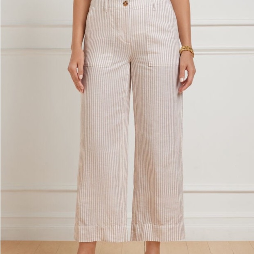 STRAIGHT ANKLE WASHED LINEN PANTS - TAILORED STRIPE